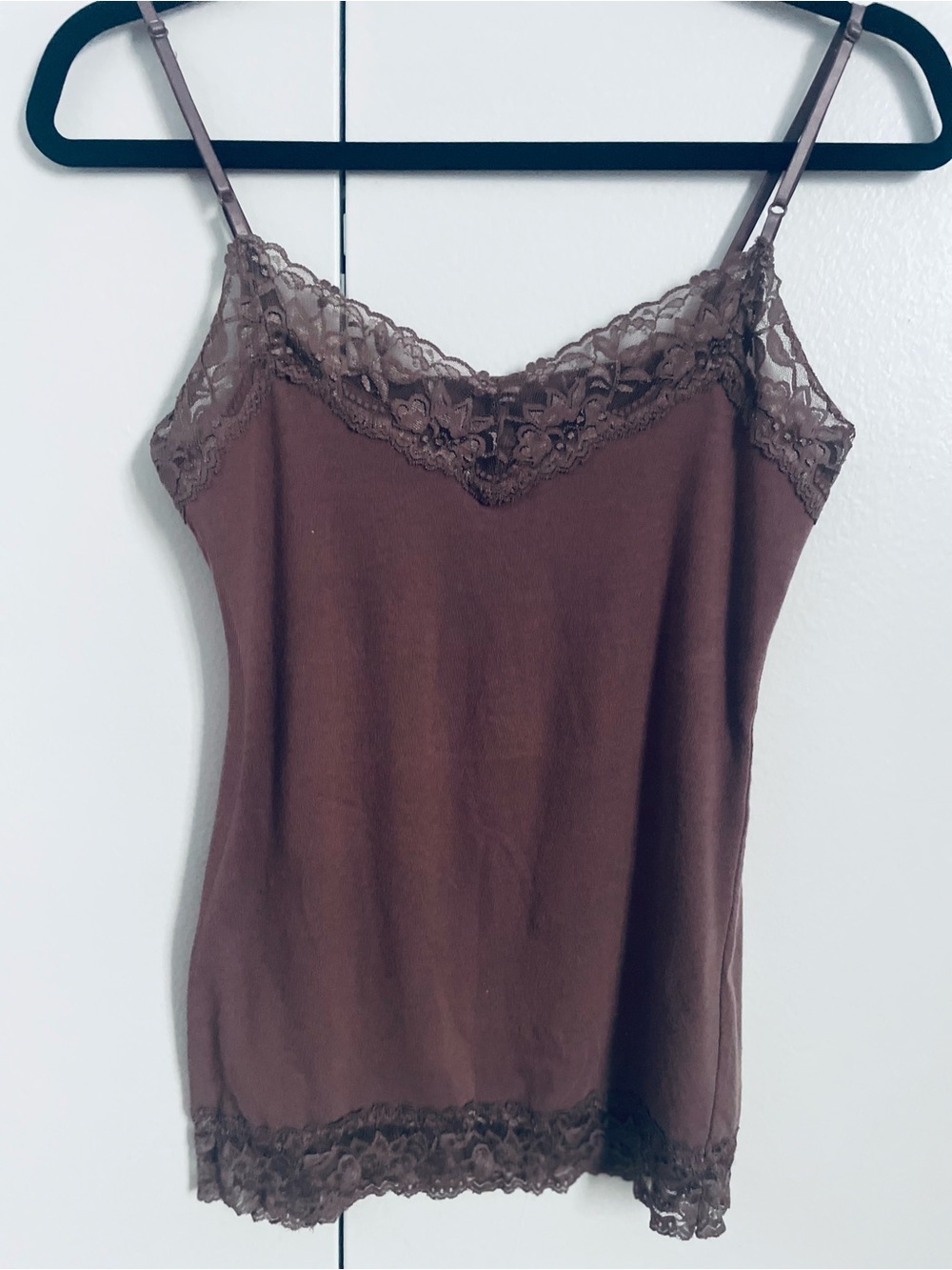 Lace-Trim Brown Cami Tank Top